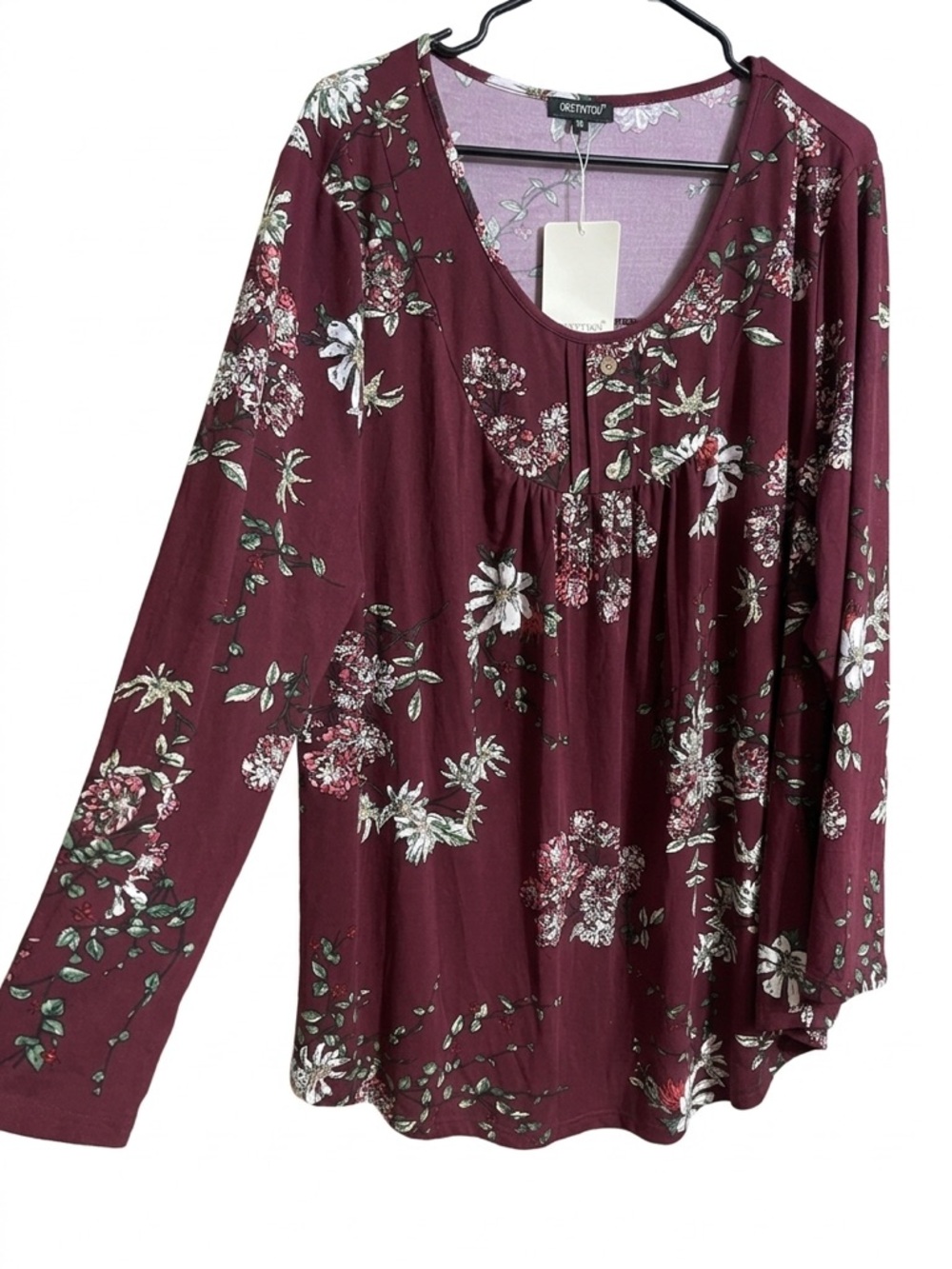 NWT Floral Burgundy Blouse - Size 3XL - New with Tags - Long Sleeve